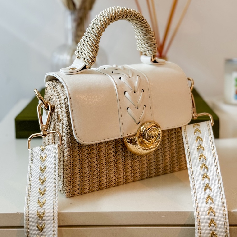 Chia Coast, woven trunk bag handmade gold chain/ adjustable strap